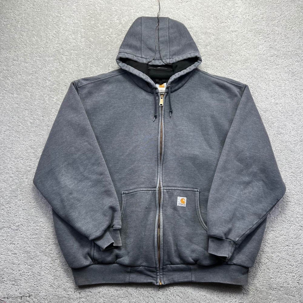 Carhartt Hoodie Size XXL?? Grey Faded Thermal Lined Full Zip Workwear Distressed